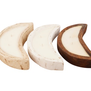 Moon Bowl-10 x 6 x 2 inches-Wood-Handmade-Candle Pour-Carved-Candle Ready-Three Color Choices-Carved Moon Bowl