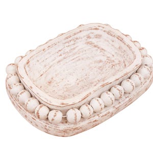 NEW SMALLER SIZE-Ovee Beaded Candle Ready Clay Vessel--7x9 inches-White