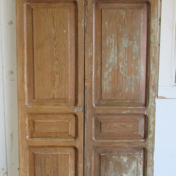 Antique Pair Mexican Pine Old Doors #9-Primitive-Rustic-39 x 79-Headboard-Gorgeous--Weathered Patina-Barn Doors-