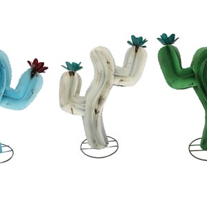 Curvy Medium Colorful Metal Cactus-Hand Painted-Garden-Handmade-Garden Decor-Patio--8Wx21Dx24H inches-Three Colors-Medium