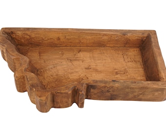 State of Montana Bowl-NEW-8 x 13 x 2 inches-Wood-Handmade-Candle Pour-Carved-Waxed-Montana Bowl