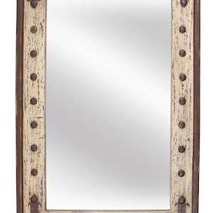 Four Winds Mirror-Wood-Handmade-Rustic-Wall-Clavos-Primitive-Vanity Accent Mirror-Farmhouse-Distressed White-Loft-18 Sizes