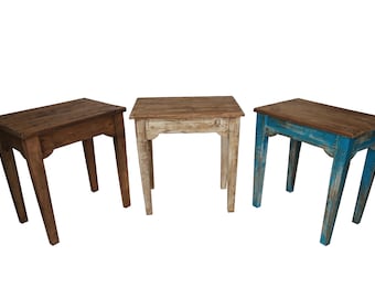 Tobin Farmhouse Rustic End Table-Wood-18x12x18 inches-Handmade-Side Table-Three Color Choices