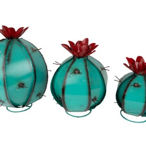 Barrel Metal Turquoise Cactus-Garden-Desert Decor-Handmade-Three Sizes-Barrel Cactus-Turquoise