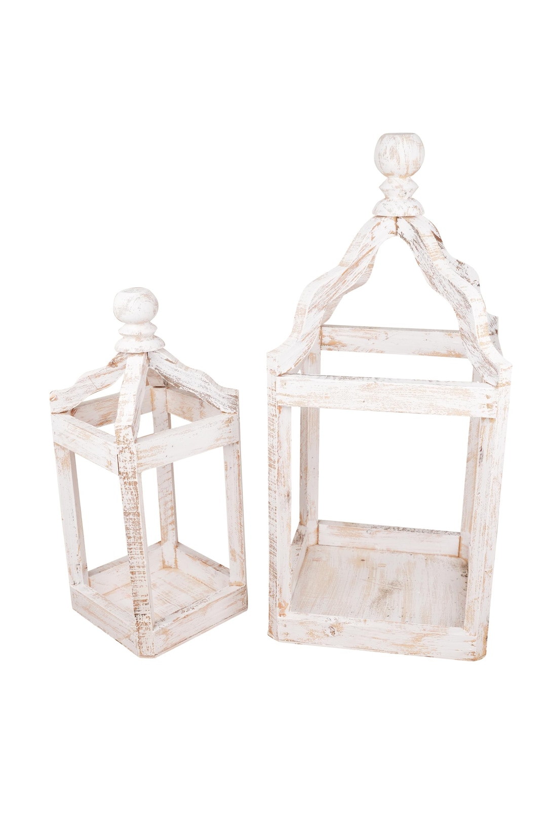 Pinnacle Farmhouse Primitive Wood Lantern Set of 2-Handmade-Vintage Inspired-Kitchen-Centerpiece-Pinnacle Lanterns-White