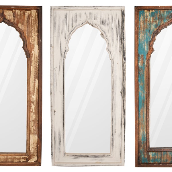 Yaya French Gothic Farmhouse Mirror-24x52 inches-Handmade-Wall Decor Mirror-Wood-Vanity-Bathroom-Accent Mirror-Three Distressed Colors