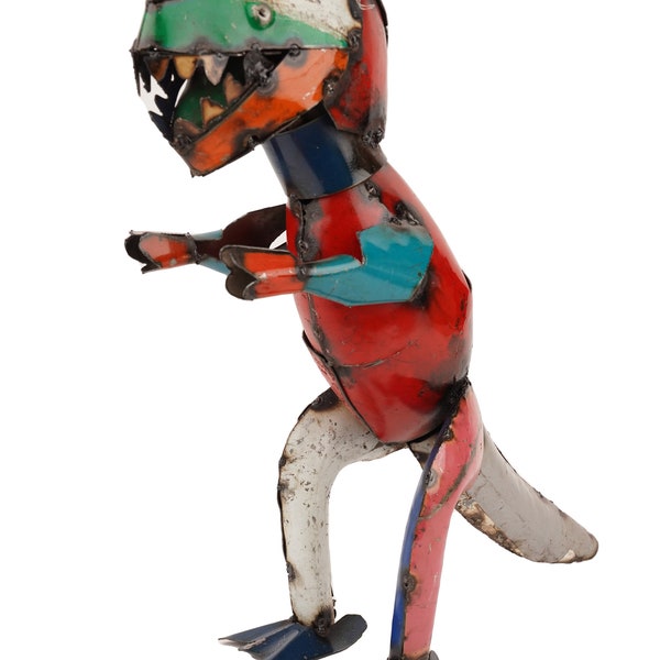 Recycled Metal T Rex-Mexican Folk Art-Primitive-16Lx16Dx6W inches-Art-Garden-Animal-Recycled Metal