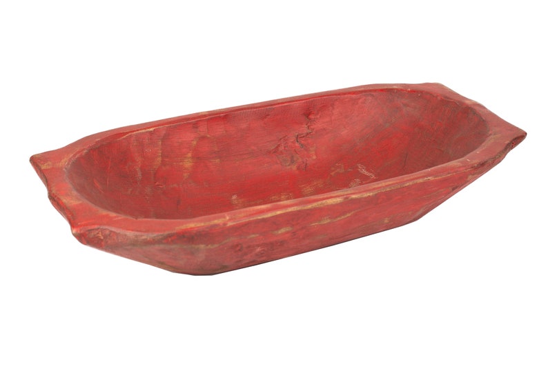 Rustic Deep Wooden Dough Bowl with Handles-Trencher-Batea-Wooden Doughboard-Doughbowl-9-10W x 18-19L-Choice of Colors Red