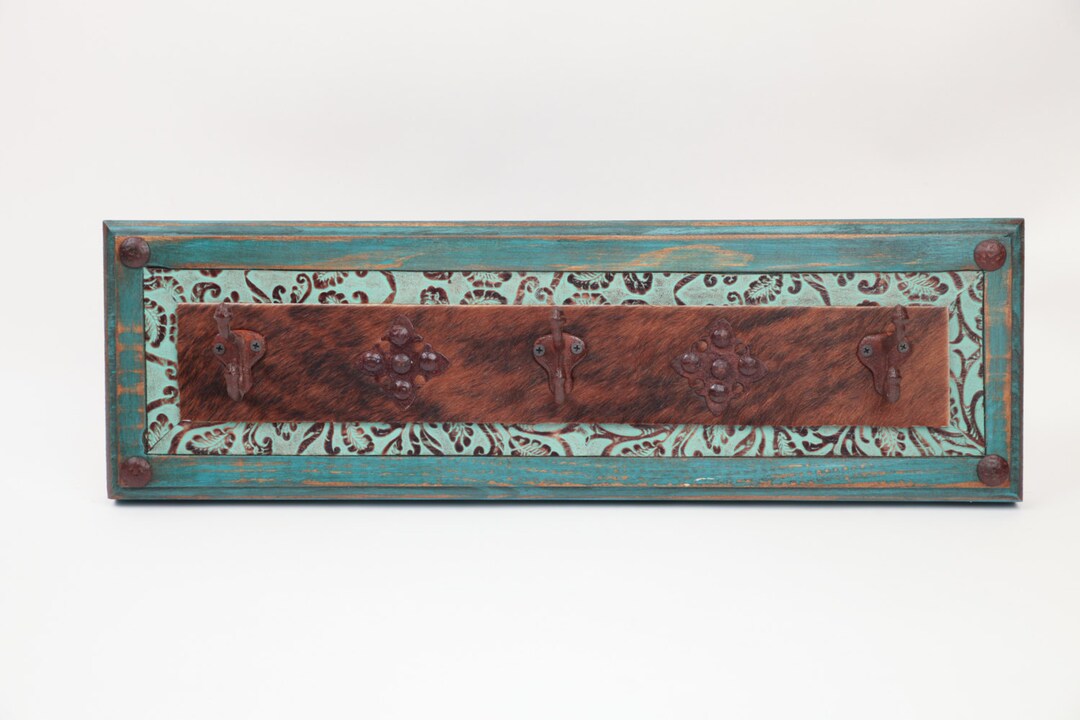 Turquoise Coat Rack Turquoise Ranch Hat Rack- Rustic -wood-mexican-western-cowboy-coat Rack ...