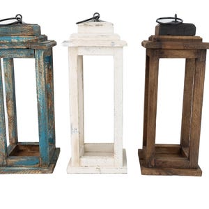 Monticello Lantern-Farmhouse Wood-White-7x7x17 inches-Handmade-Vintage Inspired-Primitive-Monticello-Three Color Choices