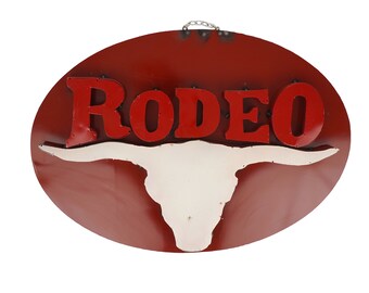 Rodeo Western Longhorn Sign-32W x 22H inches-Art-Garden-Metal-Man Cave-Bar-Outdoor Metal sign-Rodeo Western Sign