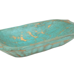 Rustic Deep Wooden Dough Bowl with Handles-Trencher-Batea-Wooden Doughboard-Doughbowl-9-10W x 18-19L-Choice of Colors Turquoise