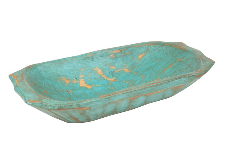 Rustic Deep Wooden Dough Bowl with Handles-Trencher-Batea-Wooden Doughboard-Doughbowl-9-10W x 18-19L-Choice of Colors Turquoise