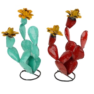Colorful Metal Prickly Pear Cactus-13Wx13Dx16H inches-Hand Painted-Garden-Handmade-Garden Decor-Patio-Outdoor-Two Colors