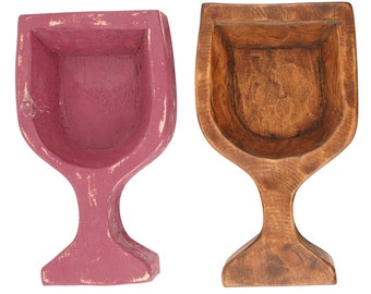 Wine Glass-Home Decor #2- Dough Bowl-6 x 10 inches-Wood-Handmade-Wine Glass Carved--Wine Glass-Two Color Choices-Glass-#2