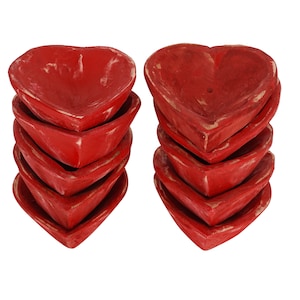New and Improved-Holds 8-10 ounces-Mini Carved Hearts-Wood-Handmade-6x7x2 inches-Candle Pour-Carved Wood -Mini Heart-Red