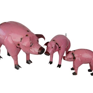 Metal Pink Pig-Yard Art-Farmhouse-Decor-Garden-Handmade-One of a Kind-Patio-Animal-Metal-Three Sizes