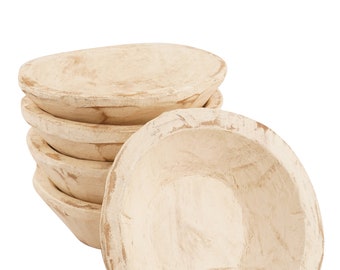 Medium 10-12 inch Round Dough Bowl-Wood-10-12W x 2-3D inches-Candle Pour-Candle Fill-Carved-Medium Round Dough Bowl-Antiqued White