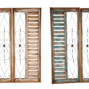 Palermo Wood & Iron Decorative Shutters-Farmhouse-Window-Wall-Primitive-Garden-Patio-36x48-Distressed-Rustic-Four Colors-Pair