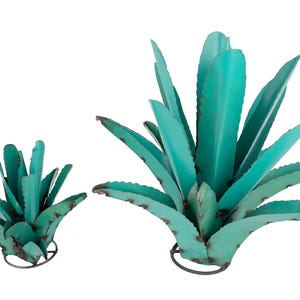Agave Metal Cactus-Hand Painted-Handmade-Garden Decor-Outdoor-Two Sizes-NEW