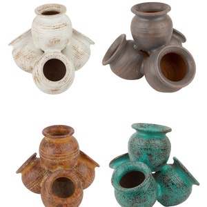 Sticky Pots™-Hand Painted-Garden-Clay-Handmade-9W x 9D x8H-NEW-Four Colors-Farmhouse-Primitive