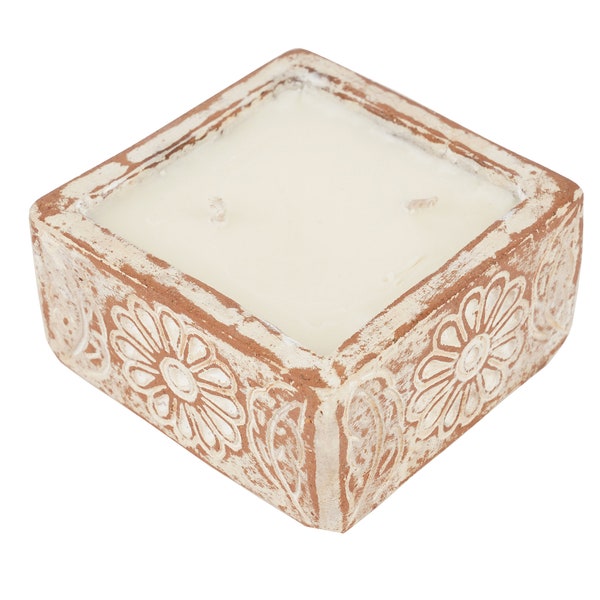 Bohemian Flower Candle Vessel™-5x5x3-Handmade-Candle Pour-Clay-5 x 5 x 3 inches-Exclusive Design-NEW-Flower-White