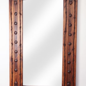 Rancho Adobe Mirror™ -Wood-Handmade-Rustic-Barbed Wire-Wall-Clavos-Primitive-Vanity Accent Mirror-Ranch-Western-17 Sizes