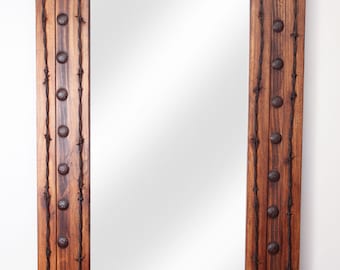 Rancho Adobe Mirror™ -Wood-Handmade-Rustic-Barbed Wire-Wall-Clavos-Primitive-Vanity Accent Mirror-Ranch-Western-17 Sizes