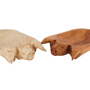 Pig Wood Bowl-Deep Rustic Wooden Dough Bowl-Handmade-Solid Wood-Beautiful-12x20x4-NEW-Super Cute-Serving-Two Colors-Clearance