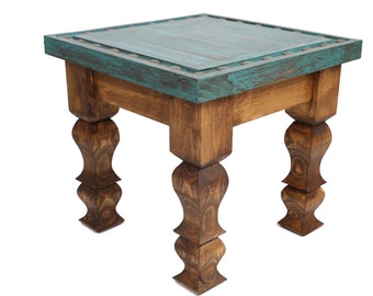 Silver Trails™ Western End Table-Western-Vintage Look-Rustic-Silver Conchos-Handmade-Wood-Gorgeous-Turquoise-Three Sizes