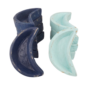 Blue Moon Fever-Two Color Pack-Moon Dough Bowl-10 x 6 x 2-Wood-Handmade-Candle Ready-Carved Moon Bowl-Blue Moon Fever-Two Color Pack-10 PCS