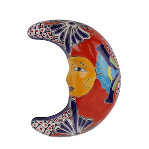 Talavera Colorful Outdoor Ceramic Outdoor Wall Moon-Hand Painted-Garden-Handmade-Decor-Wall-Patio-Outdoor-NEW-10x12x3 inches