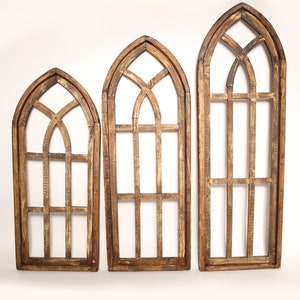 Byzantine Windows- Architectural Gothic Windows Set 3-Wall-Primitive-Rustic-Garden-Patio-Natural Tone-12x28 12x32 12x36