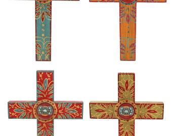 Concho Cross-11x17 inches-Mexican Folk Art-Crosses-Handmade-Wall Decor-Gorgeous-Beautiful-Hand Painted