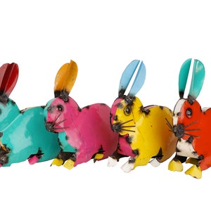 Colorful Metal Bunny-Yard Art-Farmhouse-Cottage-Decor-Garden-Patio-Animal-Spring Colorful Metal Bunny