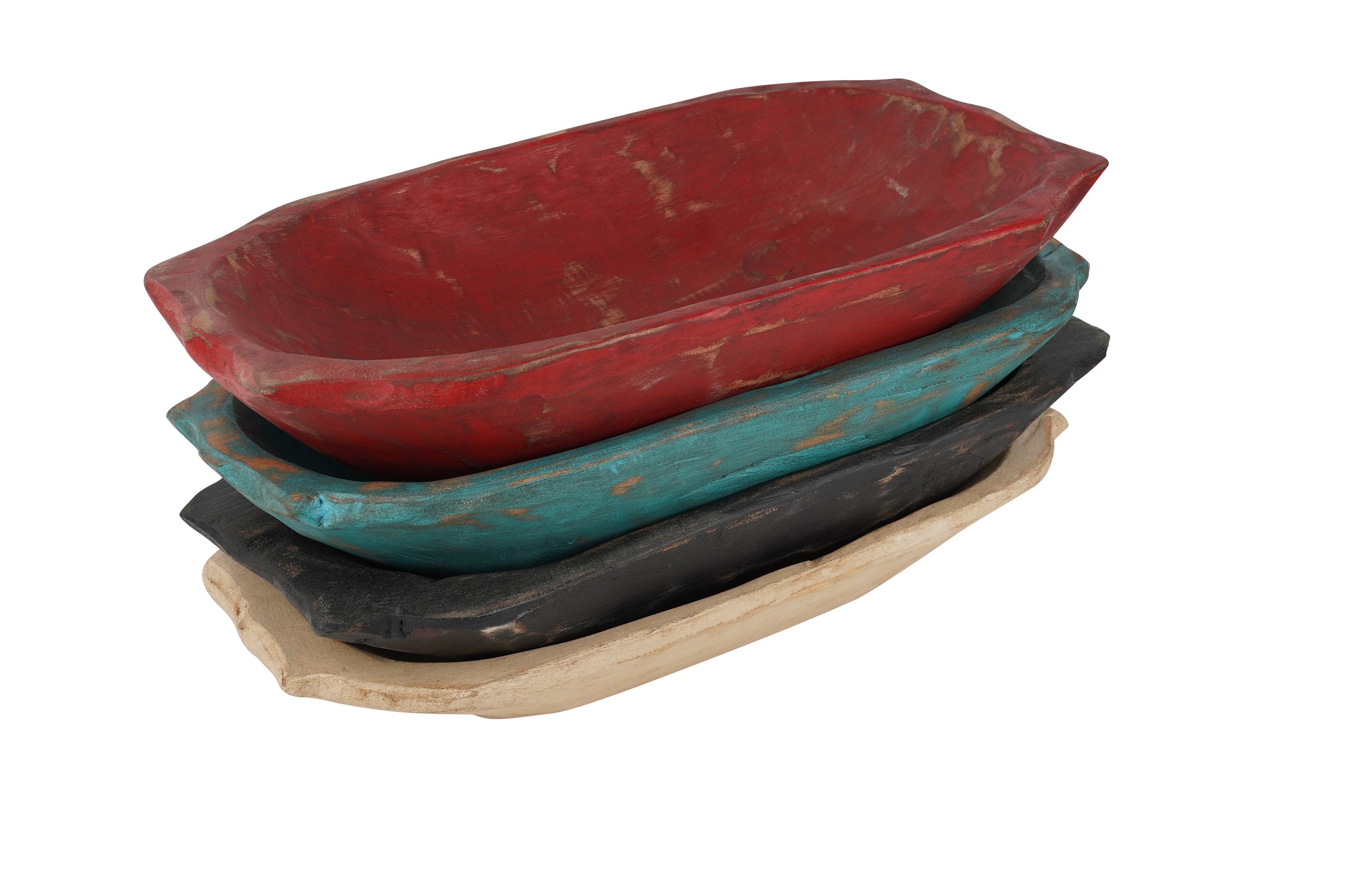 Rustic Deep Wooden Dough Bowl with Handles-Trencher-Batea-Wooden Doug…