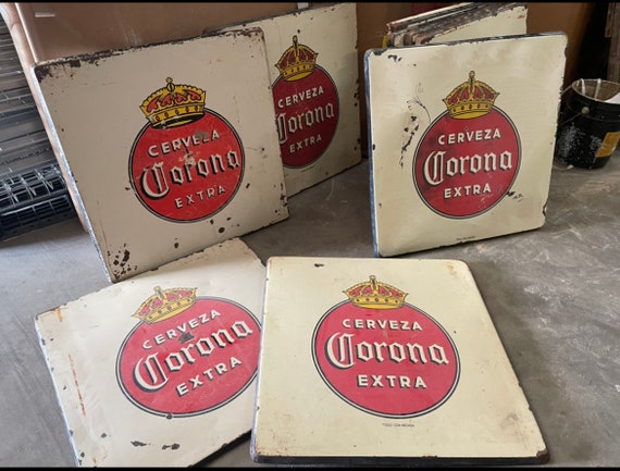 Corona Metal Table Porcelain Tops-mexican-restaurant Bar-30x30-beer-man  Cave-patio Furniture-vintage-lot of 10 