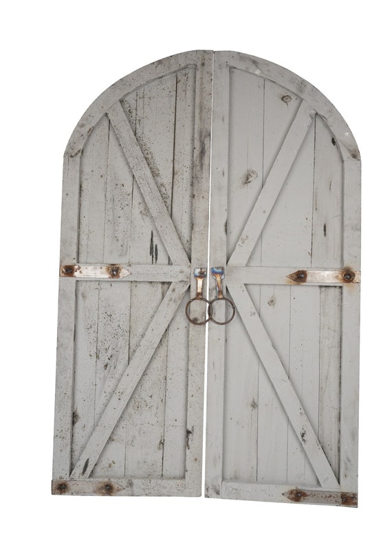 Farmhouse Arched  Decorative Wall Doors-Pair-Wall-Primitive-Rustic-Garden-Patio-32x48x1 inches-Three Color Choices-Large