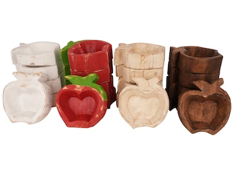 Apple Dough Bowl-Candle Ready-6x7 inches-Apple-Handmade-Carved Apple Dough Bowl-4 Color Choices-NEW