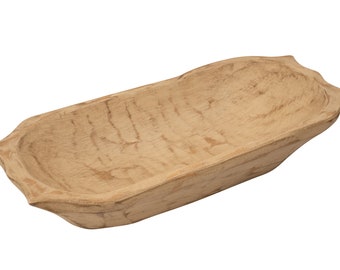 Rustic Deep Wooden Dough Bowl with Handles-Trencher-Batea-Wood Doughboard-Doughbowl-9-10W x19-20L-Primitive White