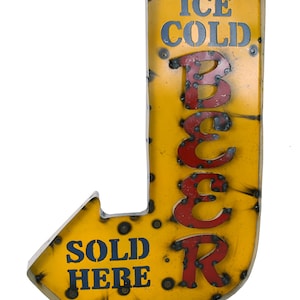 Ice Cold Beer Arrow Recycled Metal Sign-21Wx34Hx3D inches-Art-Garden-Metal-Man Cave-Bar-Pool-Outdoor Metal sign-Colorful