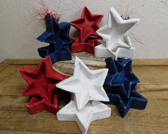 Red White and Blue Pack-Star Bowl-Mini-7 x 7 x 2 inches-Wood-Handmade-Carved-Candle Ready-Mini Red White and Blue-Mini Star-12 Pieces