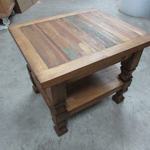 Reclaimed Wood End Table-22H x 22W x 26D in-Western-Vintage Look-Rustic-Repurposed-Natural Legs-END TABLE-Lower Shelf