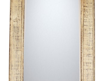 Antiqued Shabby White Rustic Mirror-Wood-Mexican-12x28--Western- Clavos--Primitive-Hand Painted-Wooden