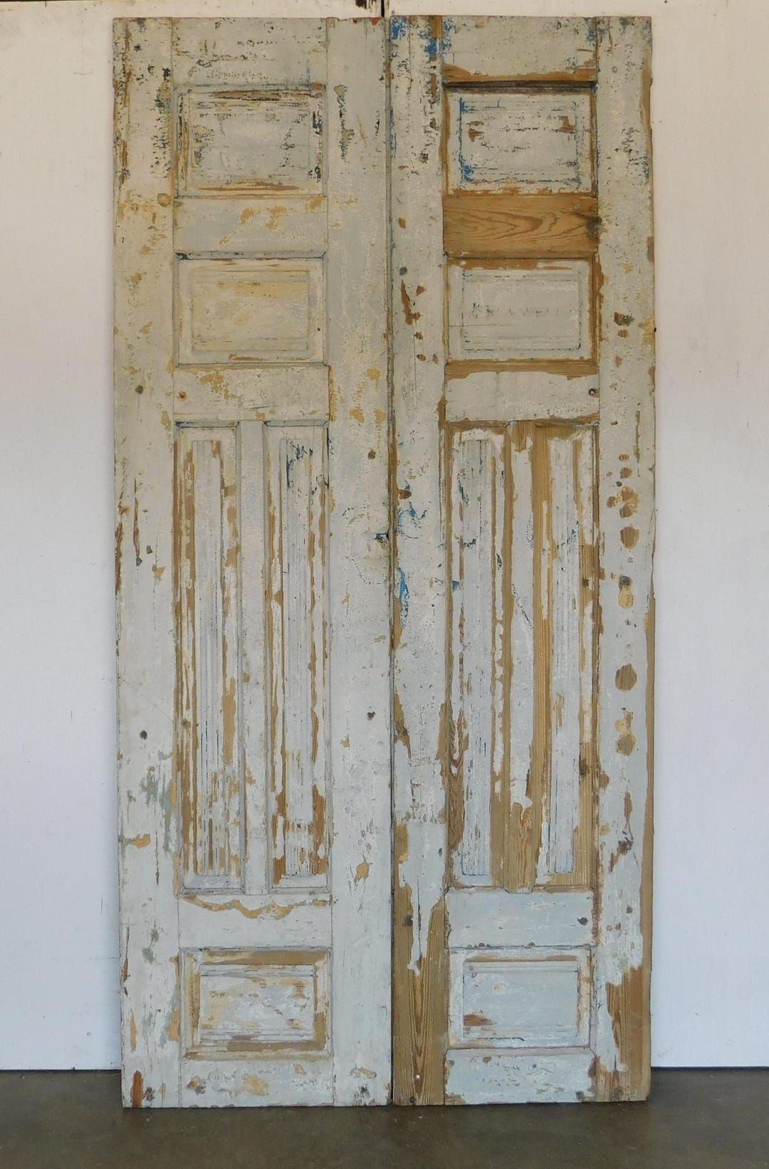 Antique Pair Mexican Old Doors #26-rustic-46wx94lx1.5d Inches