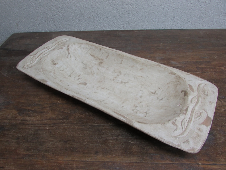 Carved Eurostyle Farmhouse Dough Bowl #22-Wood-Handmade-11x26x4 in.-Trencher-Primitive-Gorgeous-Antiqued White