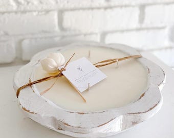 Small Carved Flower Dough Bowl-10-12 x 2-2.5 inches-Candle Pour-Carved Flower-White-BIG SALE-Hand Carved-Small Flower-10-12 inch-White