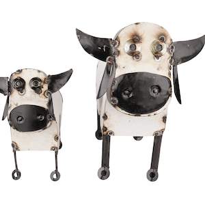 Recycled Metal Cow-Yard Art-Decor-Farmhouse-Yard Metal Art-Garden-Animal Sculpture-Metal-Two Sizes-Black and White