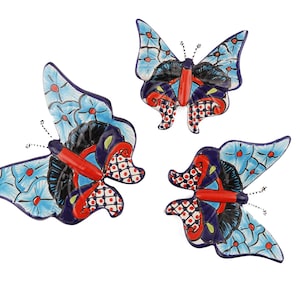 Talavera Ceramic Garden Butterfly Set of 3-Wall-Hand Painted-Handmade-Colorful-Beautiful-Patio Decor-Outdoor Garden-SPRING SALE