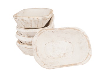 Mini Dough Bowl-5-6 x 9-10 x 1.5-2 inches-Dough Bowl-Batea-Wood-Rustic-Handmade-Mini-Candle Fill-Candle Pour-Mini-White